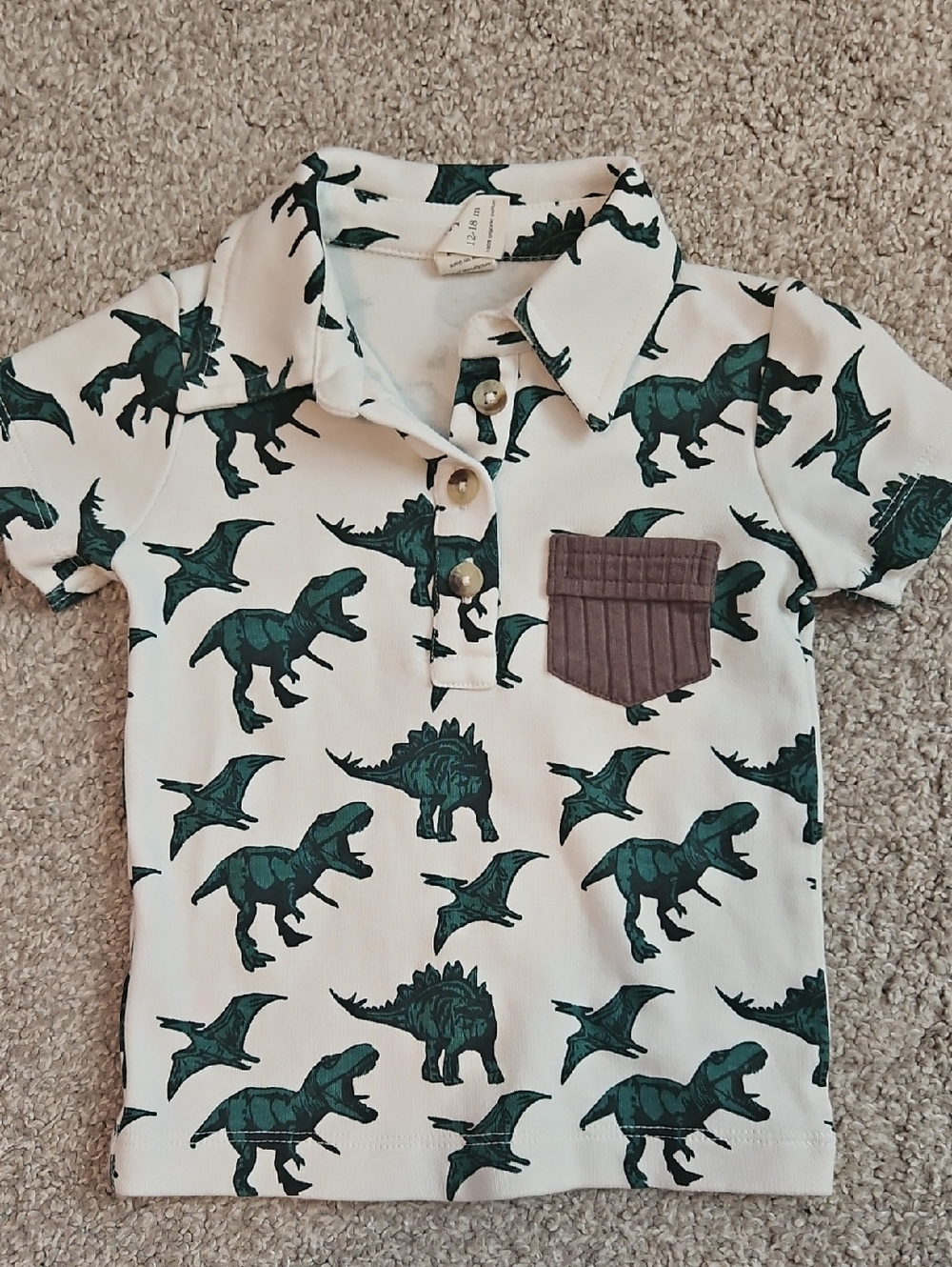 Kate Quinn Organic Cotton Dino Henley Shirt 12-18M